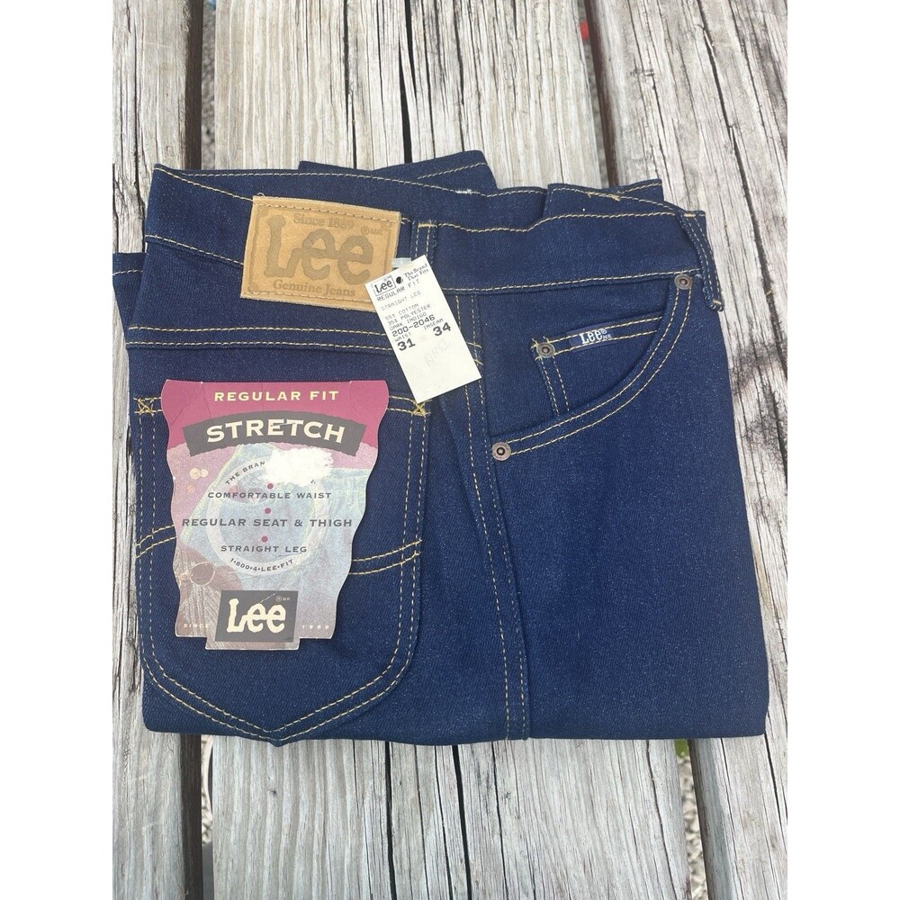 Vintage Lee Jeans New Deadstock Mens 31x34 Straight USA Reg Fit Leather Patch